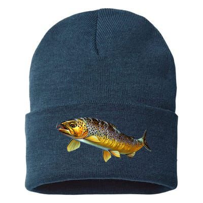 Brown Trout Fish with Fly Sustainable Knit Beanie