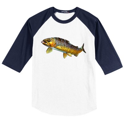 Brown Trout Fish with Fly Baseball Sleeve Shirt