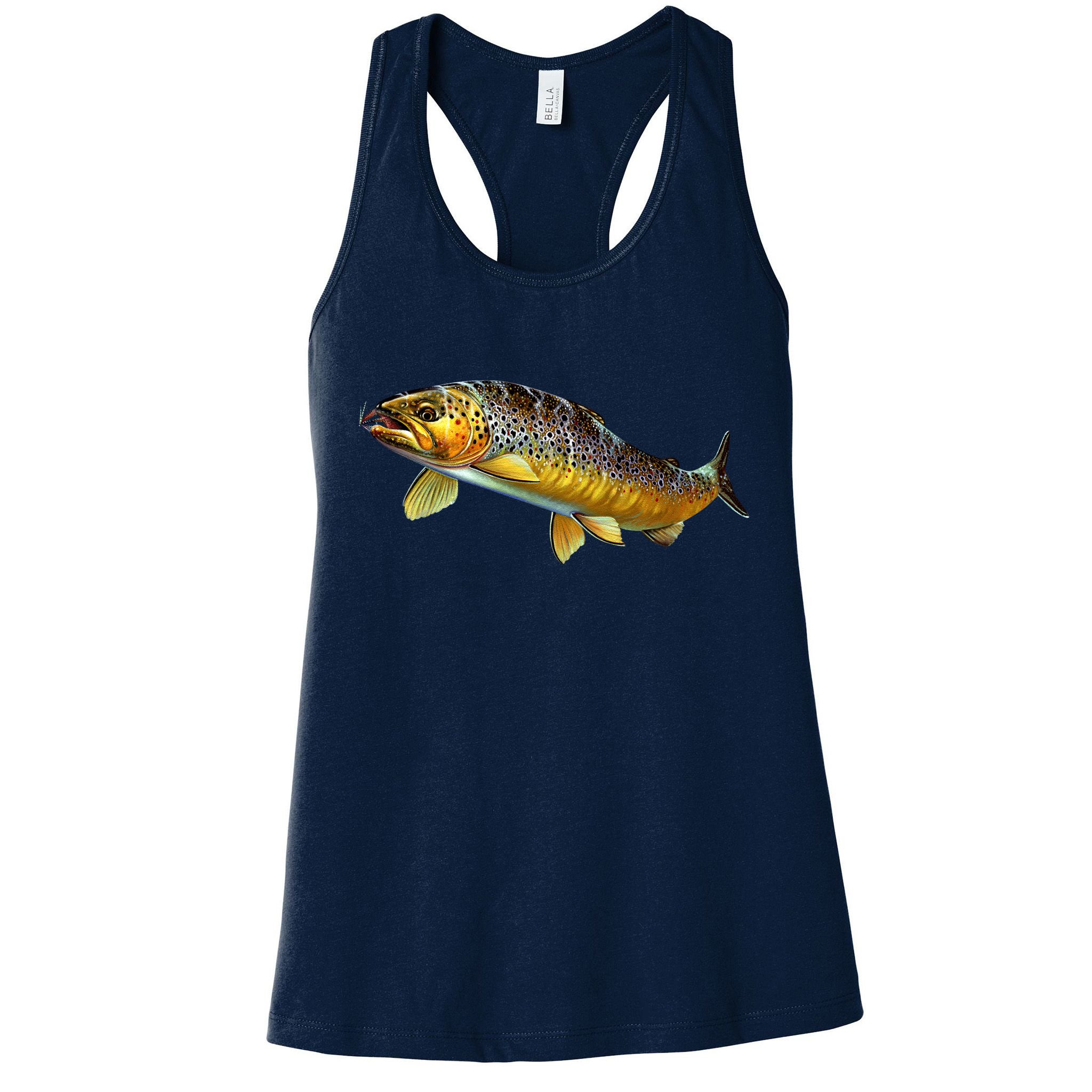 Brown Trout Fish with Fly Womens Tank Top