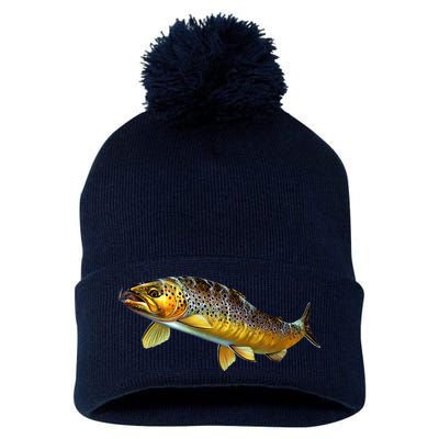 Brown Trout Fish with Fly Pom Pom 12in Knit Beanie