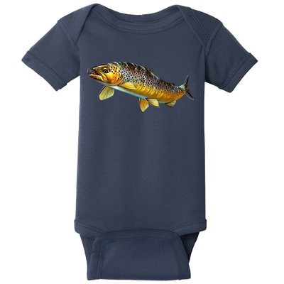 Brown Trout Fish with Fly Baby Bodysuit