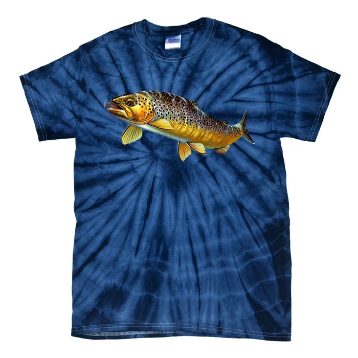 Brown Trout Fish with Fly Tie-Dye T-Shirt