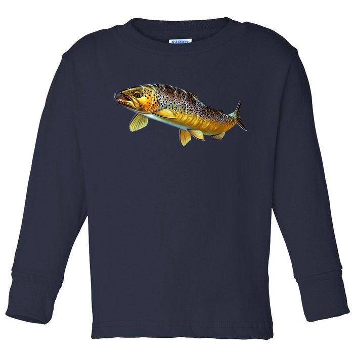 Brown Trout Fish with Fly Toddler Long Sleeve Shirt