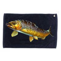 Brown Trout Fish with Fly Grommeted Golf Towel