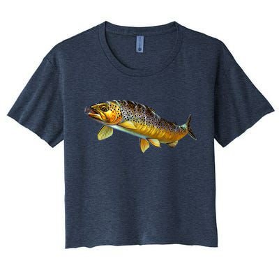 Brown Trout Fish with Fly Women's Crop Top Tee