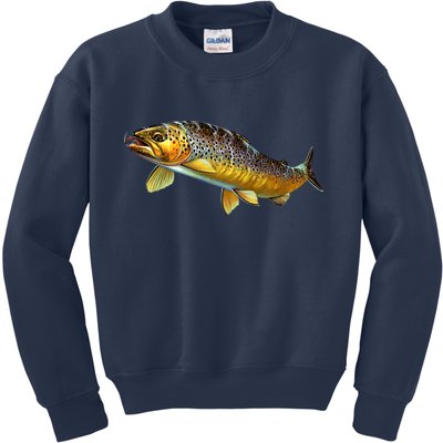 Brown Trout Fish with Fly Kids Sweatshirt