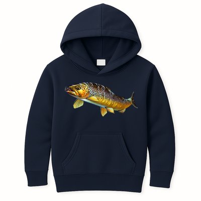 Brown Trout Fish with Fly Kids Hoodie