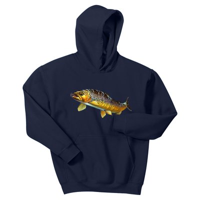 Brown Trout Fish with Fly Kids Hoodie