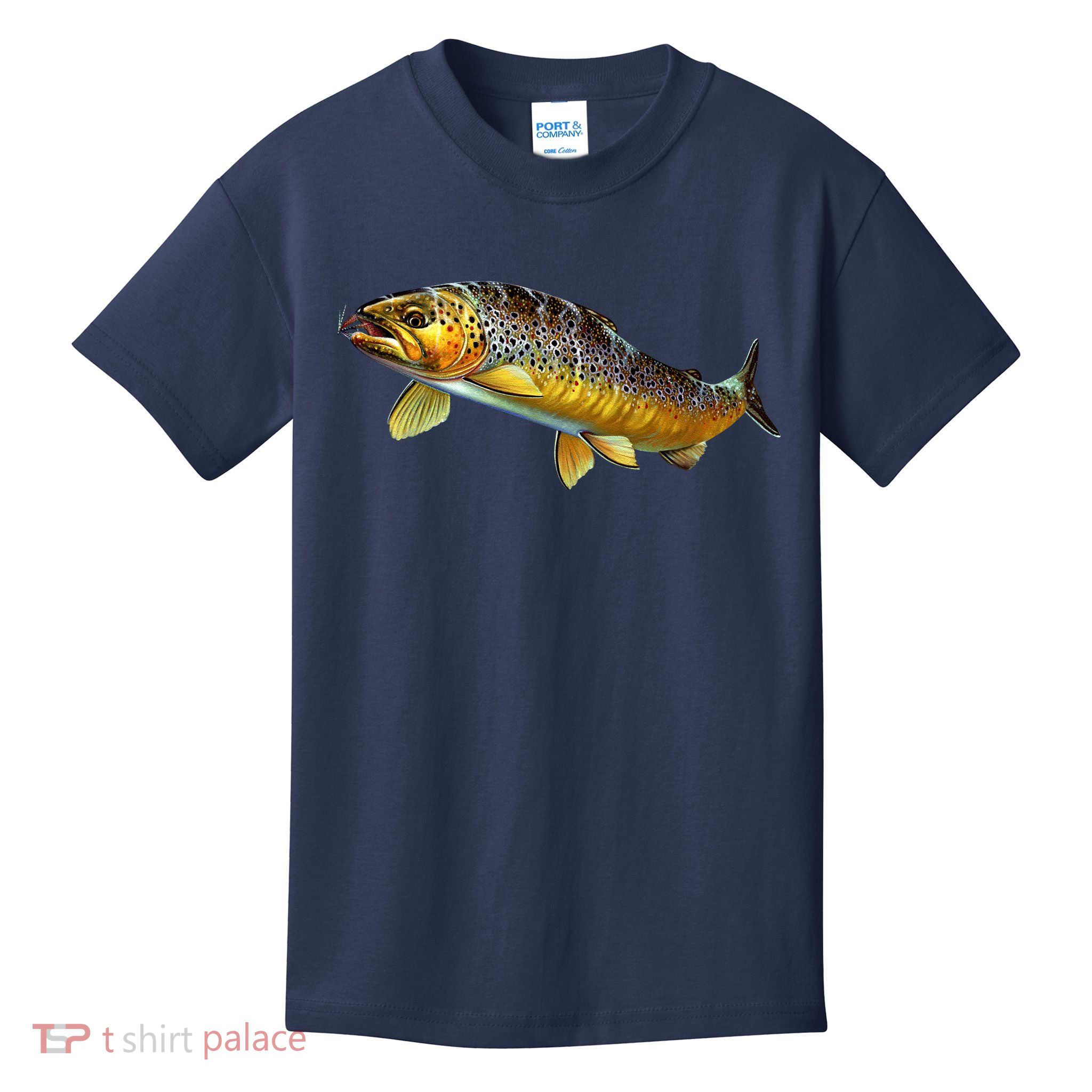 Brown Trout Fish with Fly Kids T-Shirt