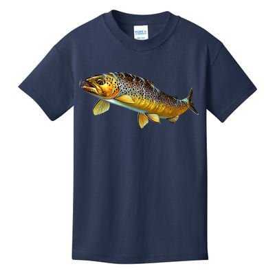 Brown Trout Fish with Fly Kids T-Shirt