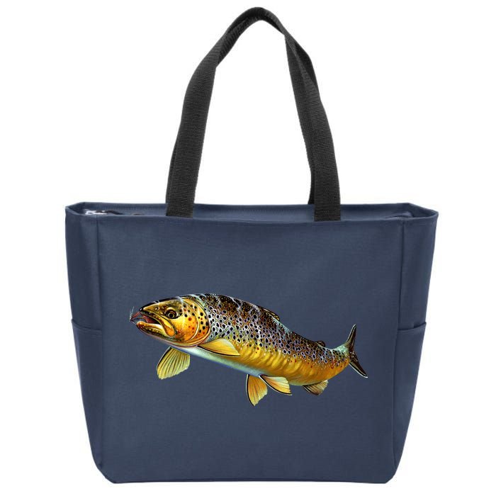 Brown Trout Fish with Fly Zip Tote Bag