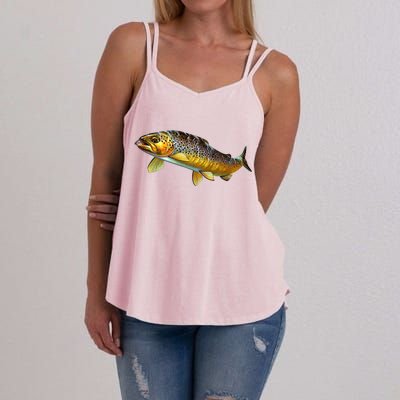 Brown Trout Fish with Fly Women's Strappy Tank