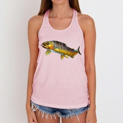 Brown Trout Fish with Fly Women's Knotted Racerback Tank