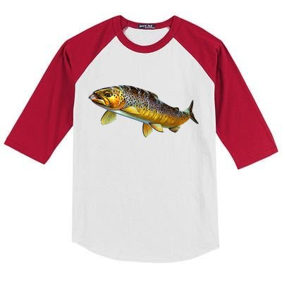 Brown Trout Fish with Fly Kids Colorblock Raglan Jersey