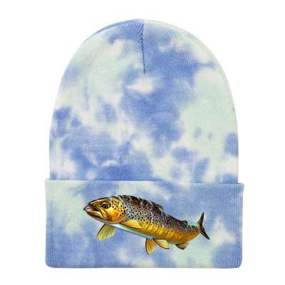 Brown Trout Fish with Fly Tie Dye 12in Knit Beanie