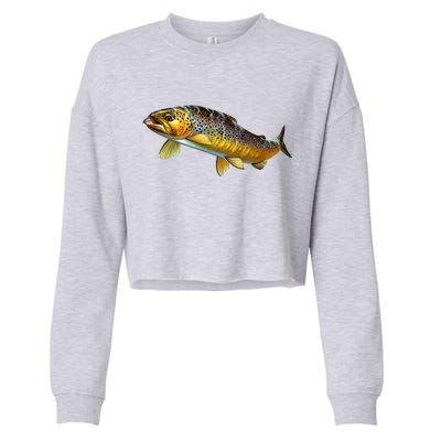 Brown Trout Fish with Fly Cropped Pullover Crew