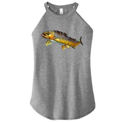 Brown Trout Fish with Fly Women's Perfect Tri Rocker Tank