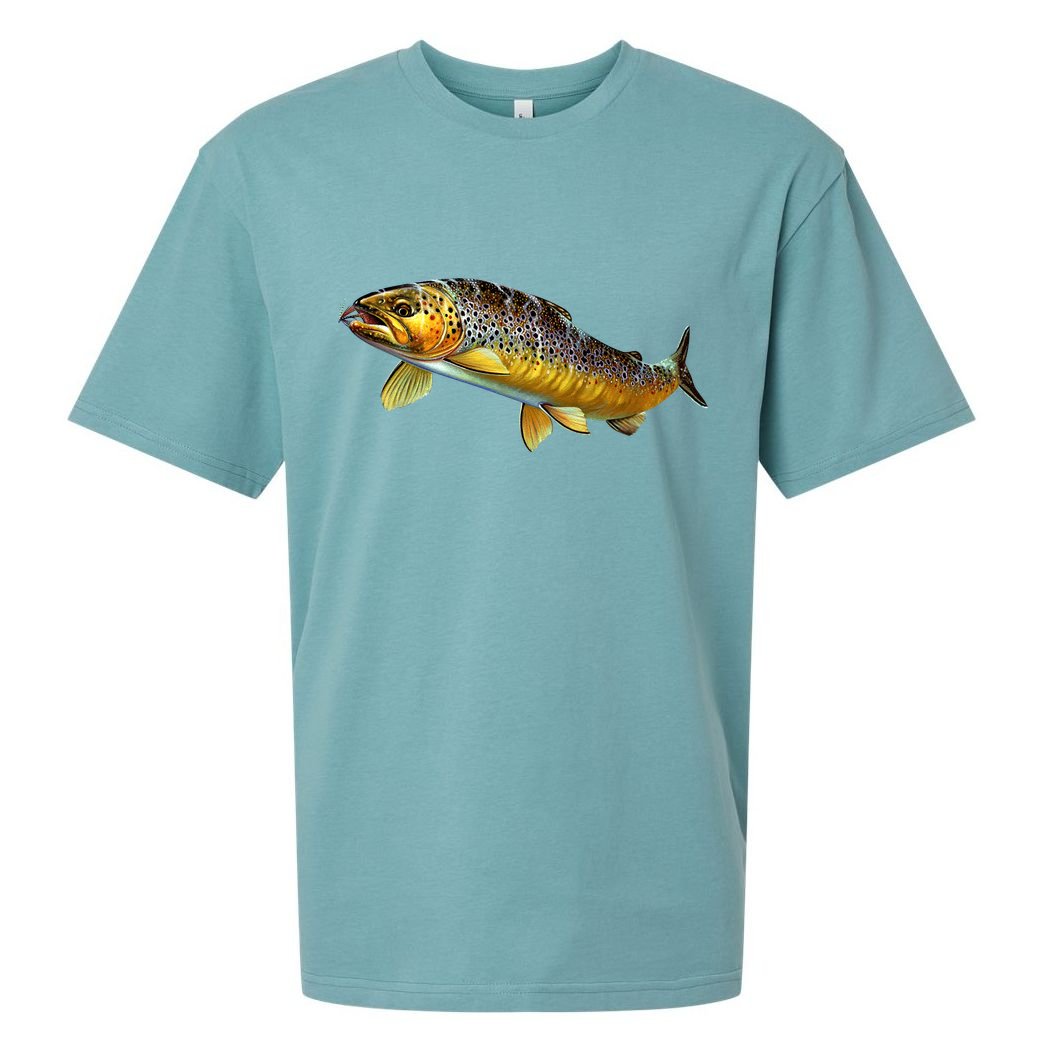 Brown Trout Fish with Fly Sueded Cloud Jersey T-Shirt