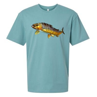 Brown Trout Fish with Fly Sueded Cloud Jersey T-Shirt