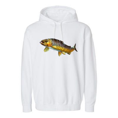 Brown Trout Fish with Fly Garment-Dyed Fleece Hoodie