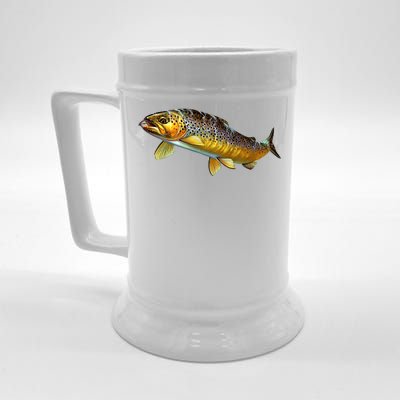 Brown Trout Fish with Fly Beer Stein