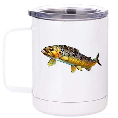 Brown Trout Fish with Fly 12 oz Stainless Steel Tumbler Cup