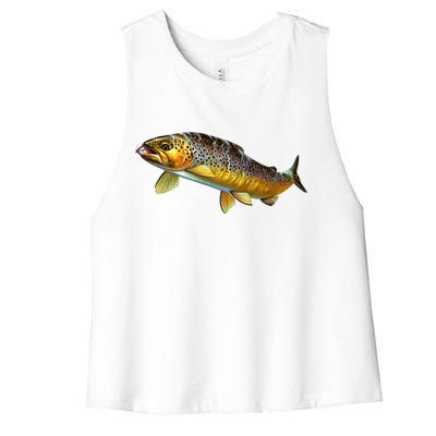 Brown Trout Fish with Fly Women's Racerback Cropped Tank