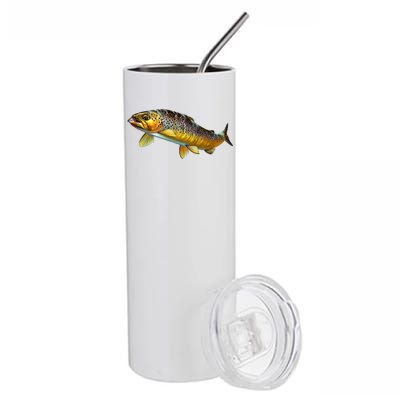 Brown Trout Fish with Fly Stainless Steel Tumbler