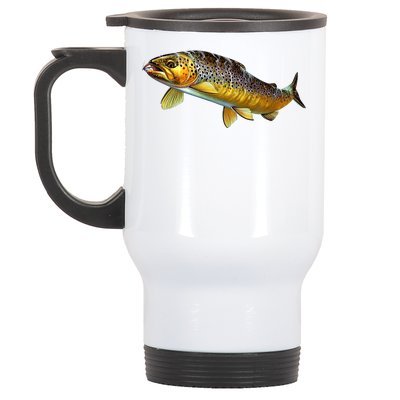 Brown Trout Fish with Fly Stainless Steel Travel Mug