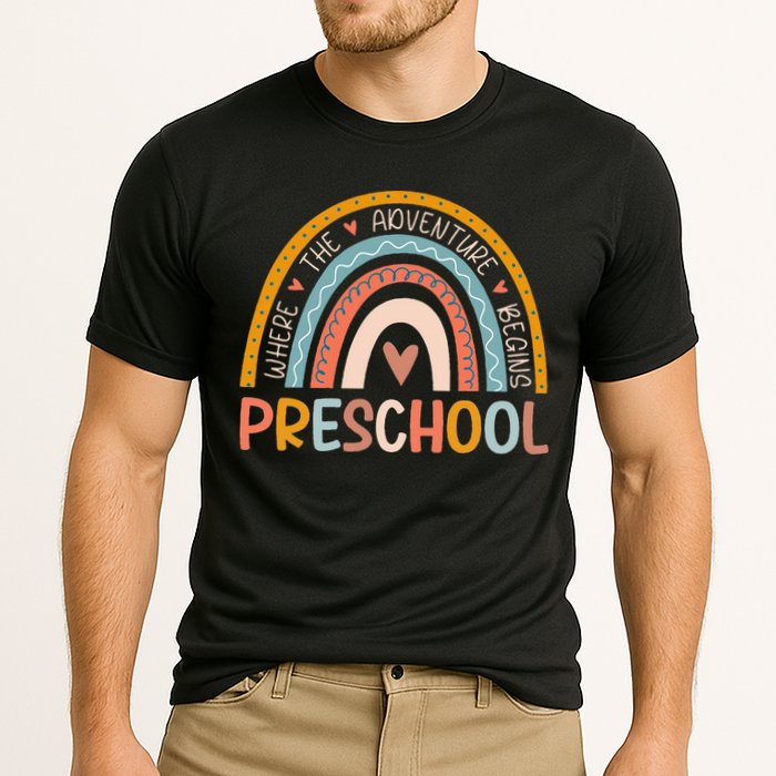 Boho Rainbow Preschool Where The Adventure Begins Teachers Cooling Performance Crew T-Shirt