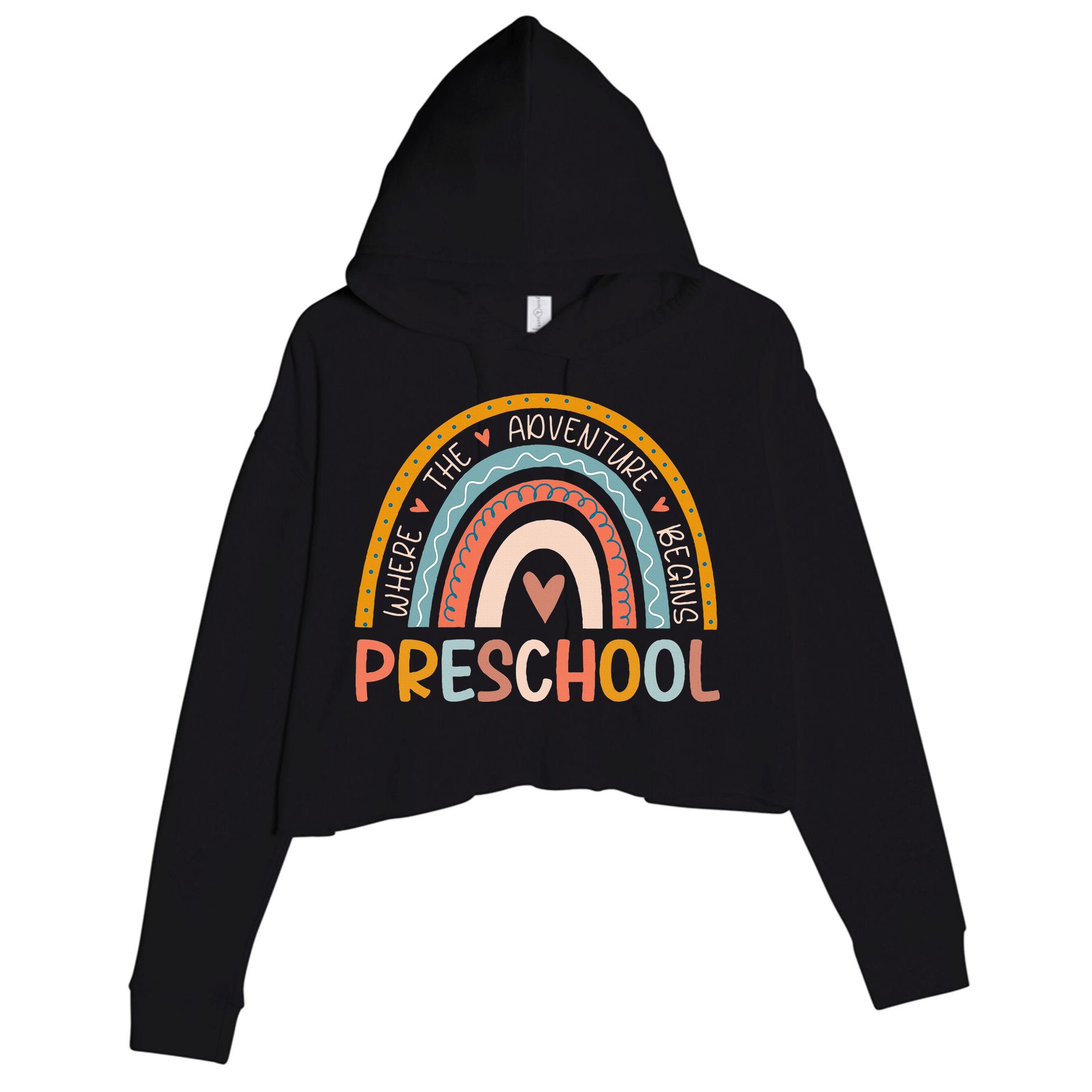 Boho Rainbow Preschool Where The Adventure Begins Teachers Crop Fleece Hoodie