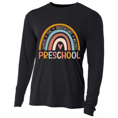 Boho Rainbow Preschool Where The Adventure Begins Teachers Cooling Performance Long Sleeve Crew