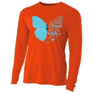 Butterfly Religious Philippians 4:13 Christian Funny Gift Cute Gift Cooling Performance Long Sleeve Crew