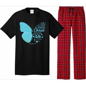 Butterfly Religious Philippians 4:13 Christian Funny Gift Cute Gift Pajama Set