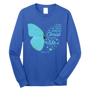 Butterfly Religious Philippians 4:13 Christian Funny Gift Cute Gift Long Sleeve Shirt