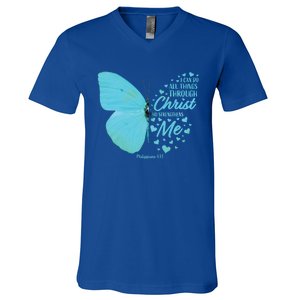 Butterfly Religious Philippians 4:13 Christian Funny Gift Cute Gift V-Neck T-Shirt