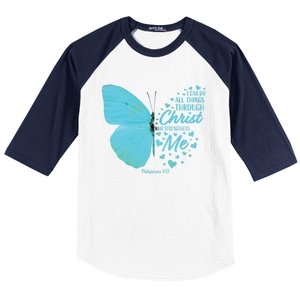 Butterfly Religious Philippians 4:13 Christian Funny Gift Cute Gift Baseball Sleeve Shirt