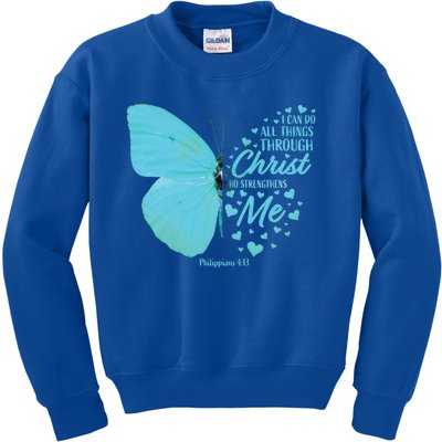 Butterfly Religious Philippians 4:13 Christian Funny Gift Kids Sweatshirt