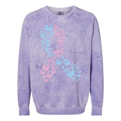 Butterfly Ribbon Pregnancy And Infant Loss Awareness Month Gift Colorblast Crewneck Sweatshirt