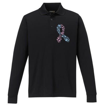 Butterfly Ribbon Pregnancy And Infant Loss Awareness Month Gift Performance Long Sleeve Polo