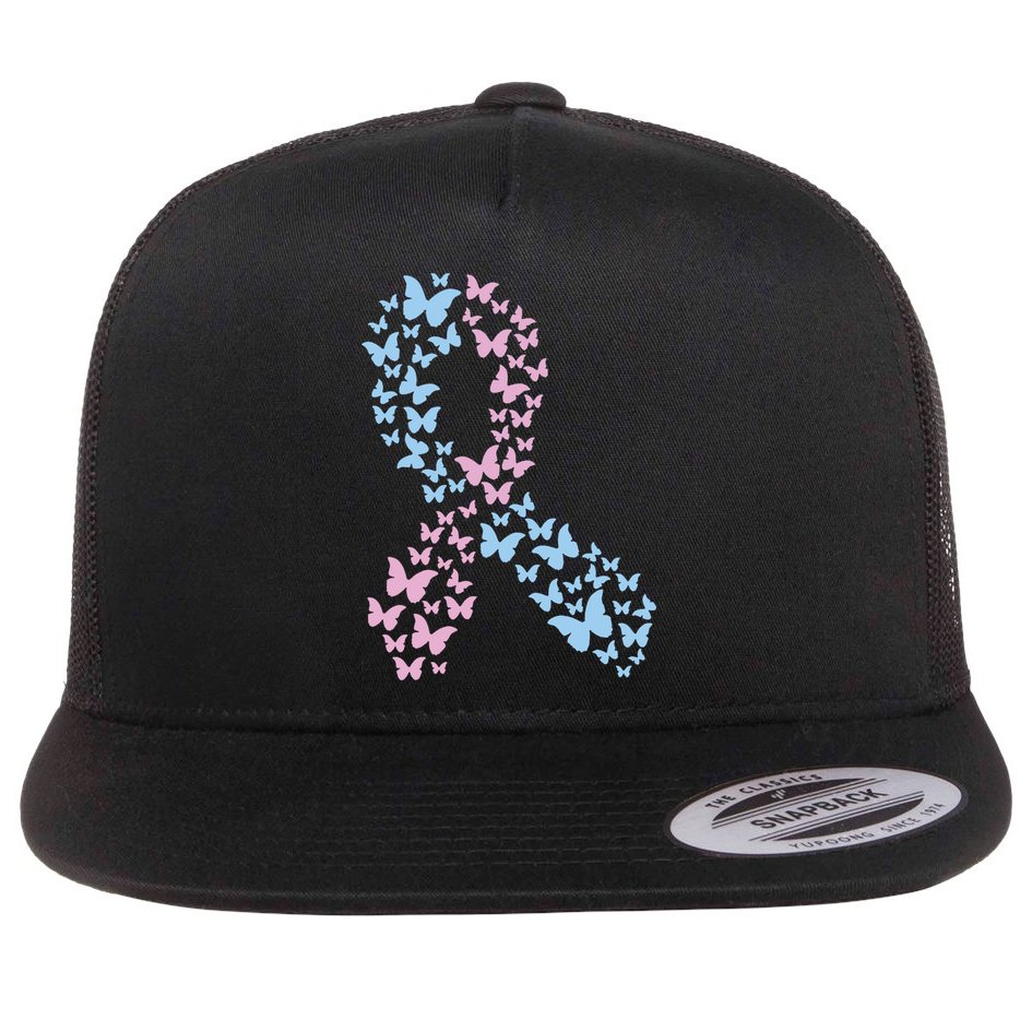 Butterfly Ribbon Pregnancy And Infant Loss Awareness Month Gift Flat Bill Trucker Hat