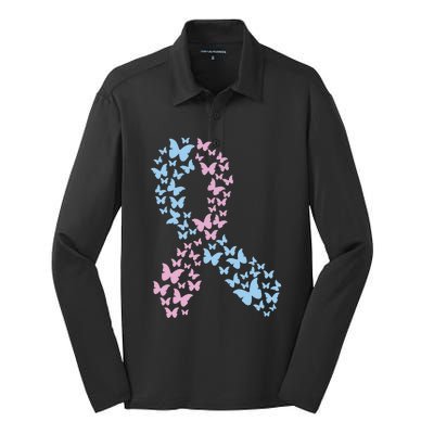 Butterfly Ribbon Pregnancy And Infant Loss Awareness Month Gift Silk Touch Performance Long Sleeve Polo