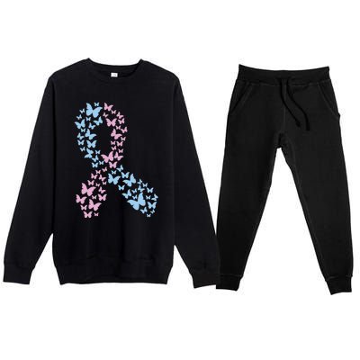 Butterfly Ribbon Pregnancy And Infant Loss Awareness Month Gift Premium Crewneck Sweatsuit Set