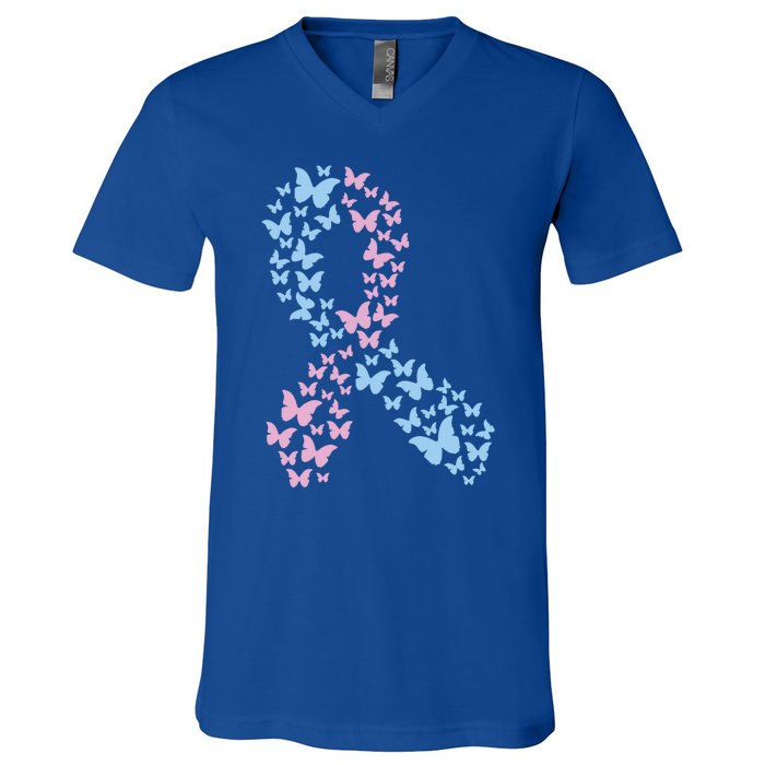 Butterfly Ribbon Pregnancy And Infant Loss Awareness Month Gift V-Neck T-Shirt