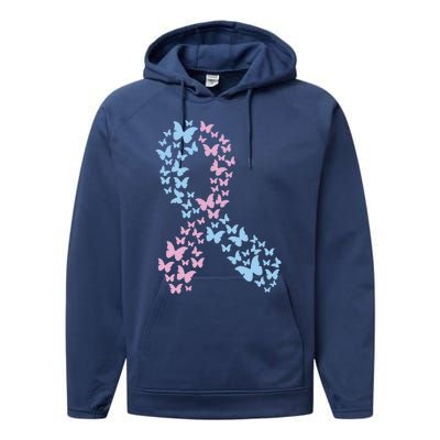 Butterfly Ribbon Pregnancy And Infant Loss Awareness Month Gift Performance Fleece Hoodie