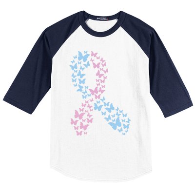 Butterfly Ribbon Pregnancy And Infant Loss Awareness Month Gift Baseball Sleeve Shirt