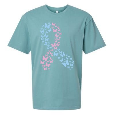 Butterfly Ribbon Pregnancy And Infant Loss Awareness Month Gift Sueded Cloud Jersey T-Shirt