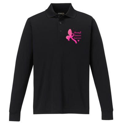 Butterfly Ribbon Pink Breast Cancer Warrior Awareness Cool Gift Performance Long Sleeve Polo