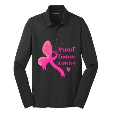 Butterfly Ribbon Pink Breast Cancer Warrior Awareness Cool Gift Silk Touch Performance Long Sleeve Polo