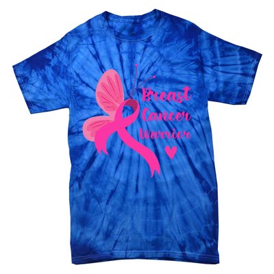 Butterfly Ribbon Pink Breast Cancer Warrior Awareness Cool Gift Tie-Dye T-Shirt